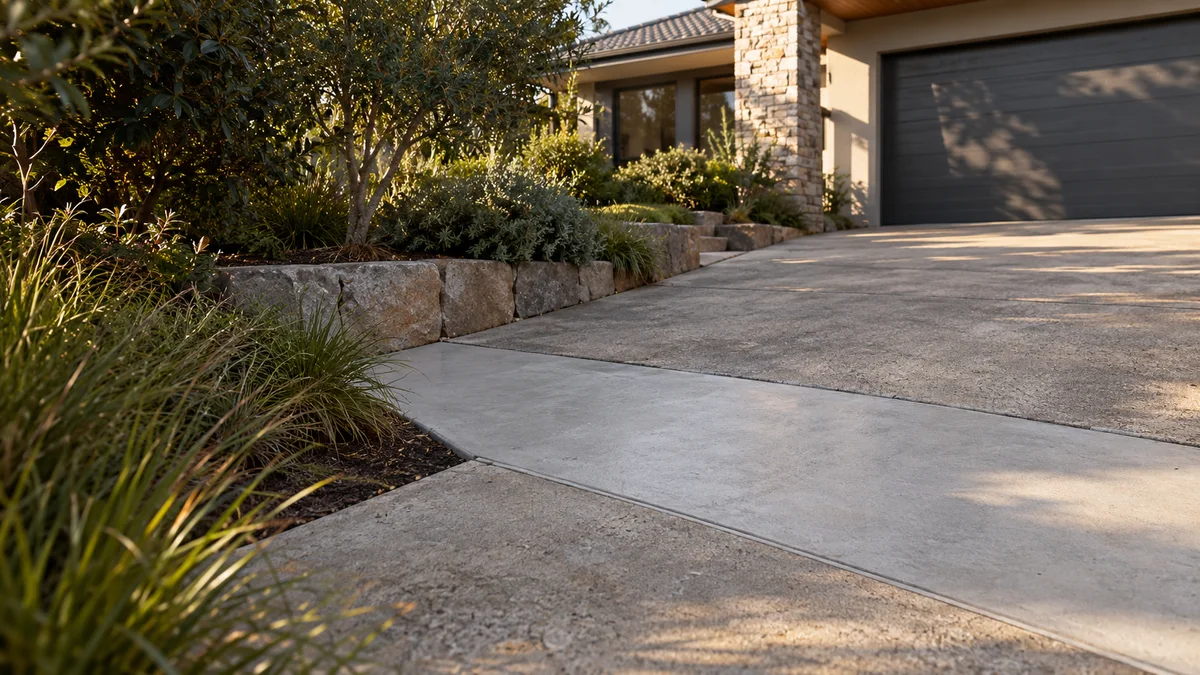 Illustration of concrete driveway repair in an Australian residential setting