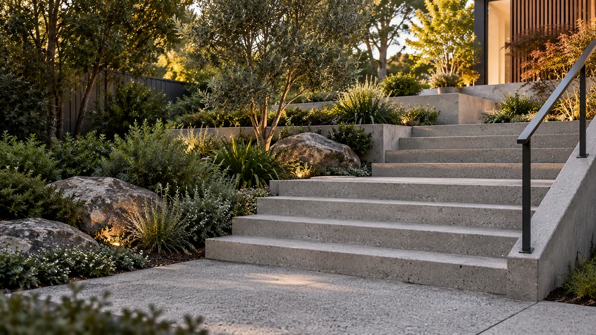 Illustration of concrete steps & stairs in an Australian residential setting
