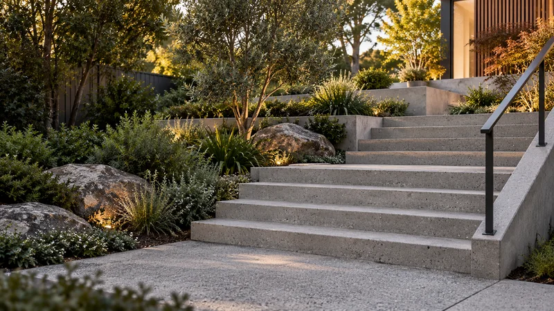 Illustration of concrete steps & stairs in an Australian residential setting