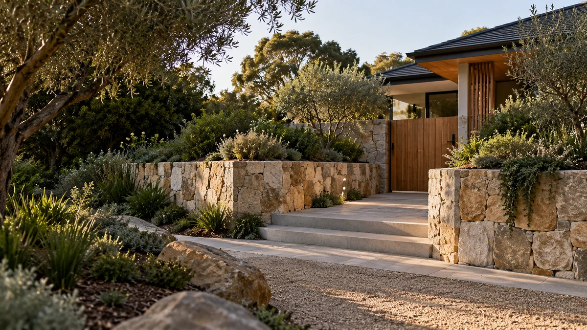 Illustration of a welcoming landscaped property entrance