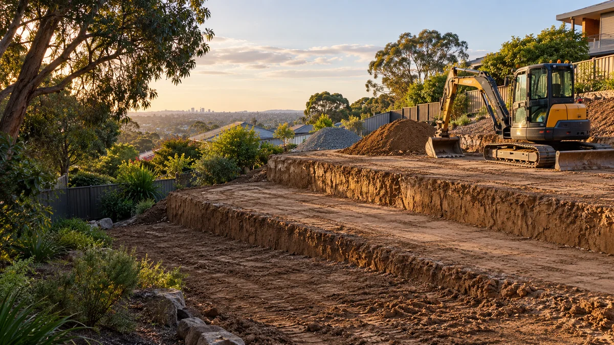 Illustration of slope excavation & land levelling in an Australian residential setting