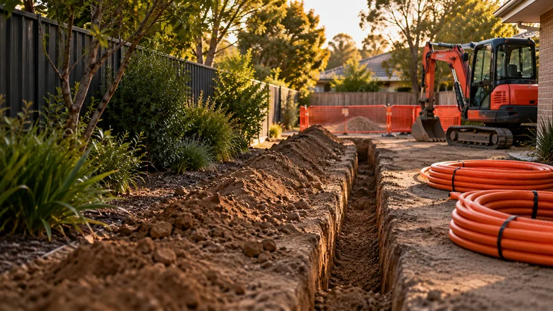 Illustration of utility trenching in an Australian residential setting